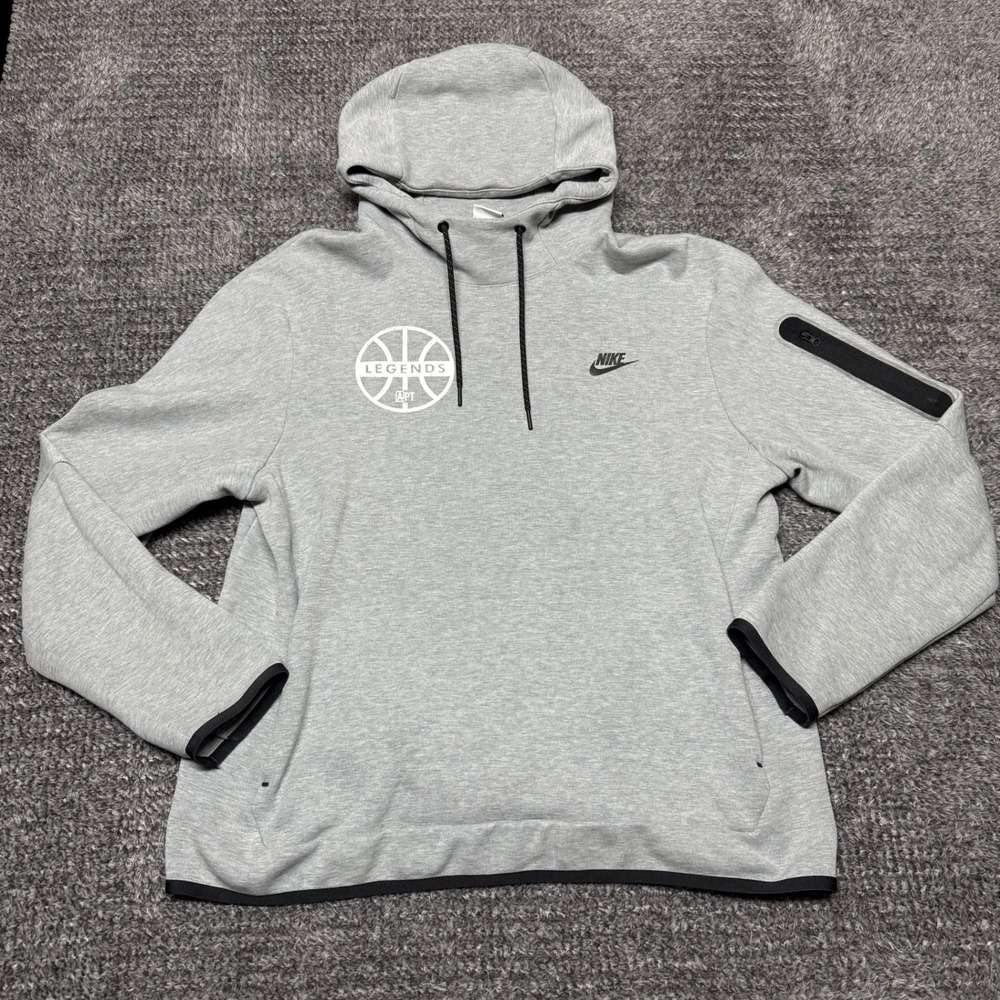 Nike Mens Tech‎ Fleece Hoodie L Gray Graphic Pullover Sweatshirt Legends APT